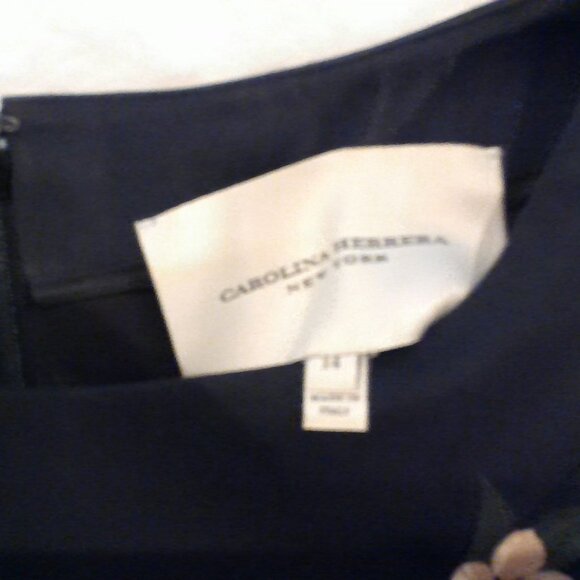 CAROLINA HERERRA Cotton sheath dress. Black w/hand-painted floral design. Sz 14 - Picture 2 of 10